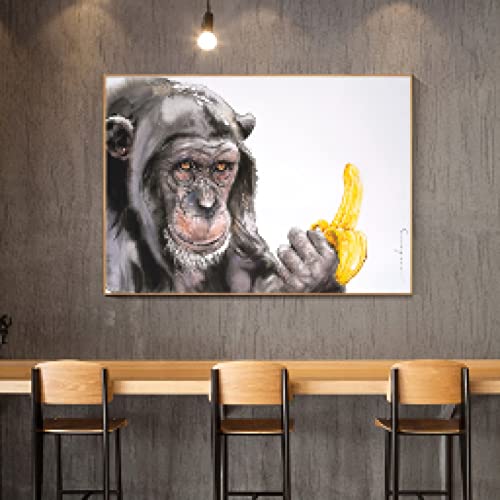 Peinture chimpanzé banane pop art en toile aquarelle vive 50x70