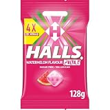 Halls Caramelos Sabor Sandía, Sin Azúcar, Paquete de 4 x 32 g