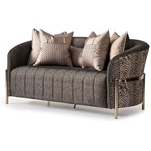 Michael Amini Lisbon Upholstered Chenille & Metal Loveseat in Onyx and Gold