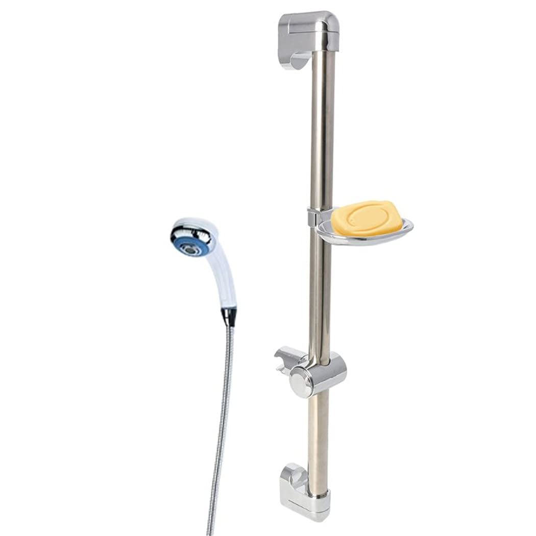 LIOPJH Stainless Steel Shower Head Holding Rod With Soap Box Adjustable Lifting Rods