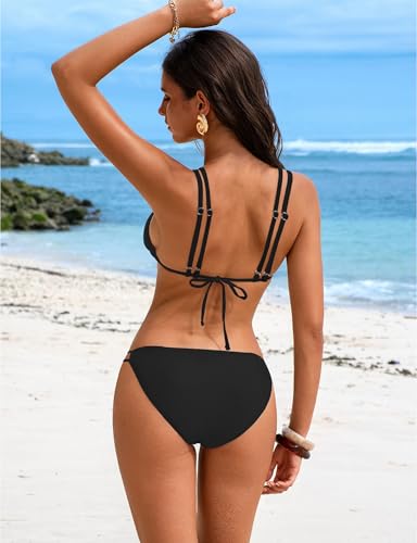 Women Two Piece Bikini Sets Sexy Adjustable Straps Back Tie Swimsuit Triangle Trendy Double-Strap Bathing Suit3