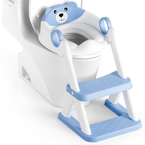 Image of Rabb 1st Potty Training Seat, Upgrade Toddler Toilet Seat for Kids Boys Girls, 2 in 1 Potty Training Toilet for Kids, Splash Guard Anti-Slip Pad Step Stool(Blue)