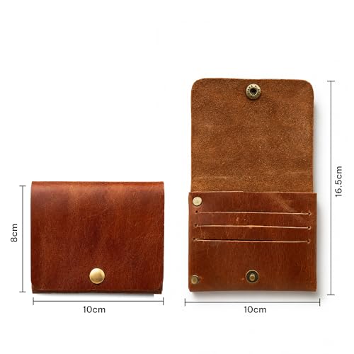Image of Strutt Crushed Textured Genuine Leather Batua Wallet for Men & Women | Handcrafted Tan Leather Cash & Card Holder | Snap Button Closure | Compact Ethnic Money Pouch