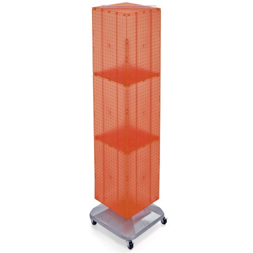Azar Displays 701465-ORG FOUR-SIDED PEGBOARD TOWER FLOOR DISPLAY ON REVOLVING WHEELED BASE. PANEL SIZE: 14"W X 60"H, Orange