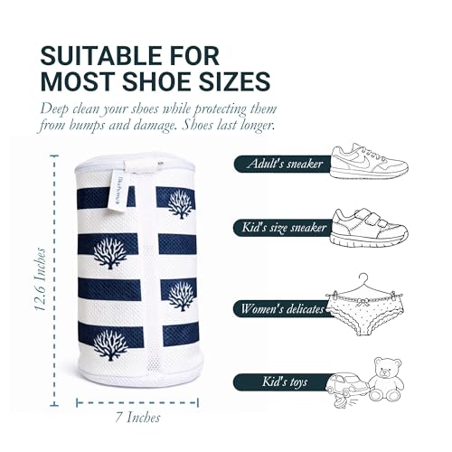 Image of Shoe Washing Machine Bags (2-Pack) - Laundry Bag for Sneakers, Protect Shoes & Washer, Durable Thick Chenille, Reinforced Zipper, Includes Sneaker Brush - Bluehome