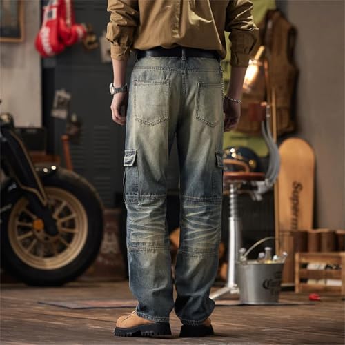 Men's Loose Jeans Korean-Style Retro Ins Washed Distressed Street Trousers2