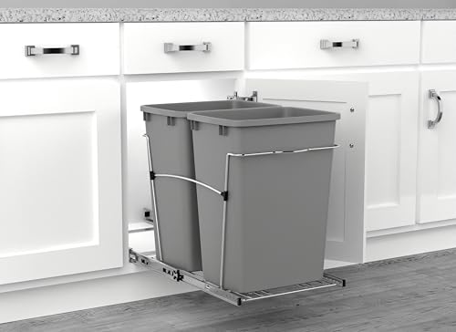 Image of Rev-A-Shelf Double Pullout Garbage Trash Cans for Kitchen Cabinets, 35 Qt