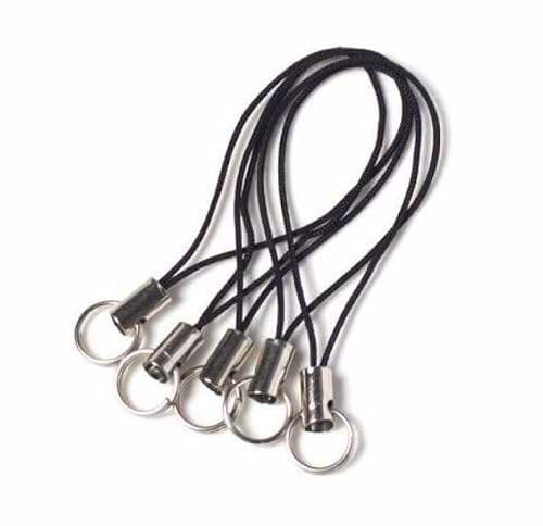 Cauaoa 10 Pieces Silver Tone Black Lanyard Cell Phone Charm Split Ring Strap, Clasp Lariat Cord Strap For Mobile Cell Phone