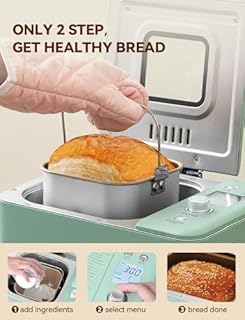 Neretva Bread Maker, 20-in-1 2LB Bread Machine Dual Heater & Nonstick Ceramic Pan Bread Makers Machine All Metal Compact for Gluten Free/Dough Maker/Meat Floss/Jam/Yogurt/Breadmaker Recipe-Light Green