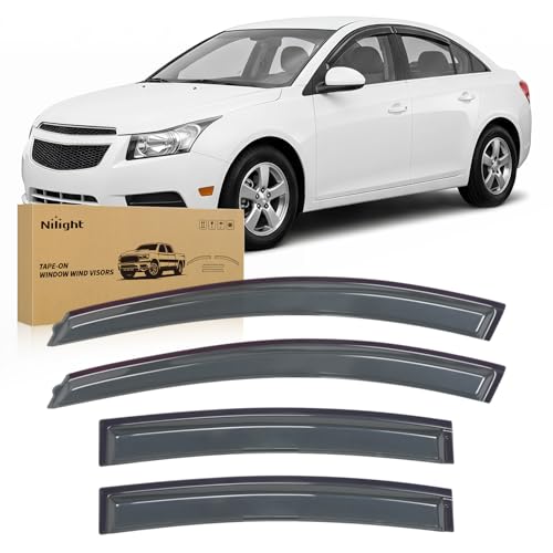 Image of Nilight Tape-On Window Visors for Chevy Cruze Sedan 2011-2015, 4PCS | Smoke Rain Guards and Wind Deflectors for 4-Door Models, Help Block Rain, Sun Glare and Road Wind