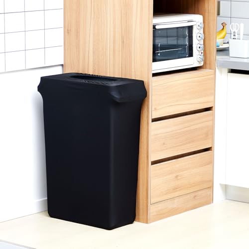 Image of Windyun 1 Pcs 23 Gallon Spandex Stretchable Trash Can Cover Wedding Party Fundraiser Decorations for Home Garden (Not Include Trash Can) (Black)