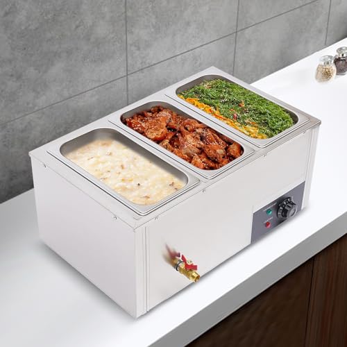 Mudshape Speisenwärmer Warmhalter Edelstahl Behälter 3x7L 850W 220V, Edelstahl Elektrischer Buffetwärmer Chafing Dish Wärmebehälter Speisewärmer Restaurant Warmhalteplatte Catering 3 Behälter – Bild 3