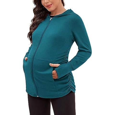 DEBELLY Maternity Sweatshirts Long Sleeve Full Zip Hoodie Casual Pregnancy Women Jacket Top Cover