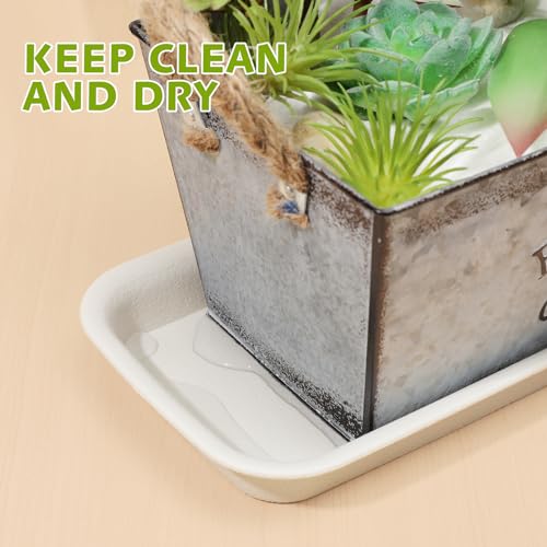 Happyyami 3pcs Plastic Plant Saucer Rectangular Drip Trays for Indoors Outdoor Plants Flower Pot Garden Plant Water Tray for Pots Window Sills Window Shelf White 40X14.3CM - Image 2