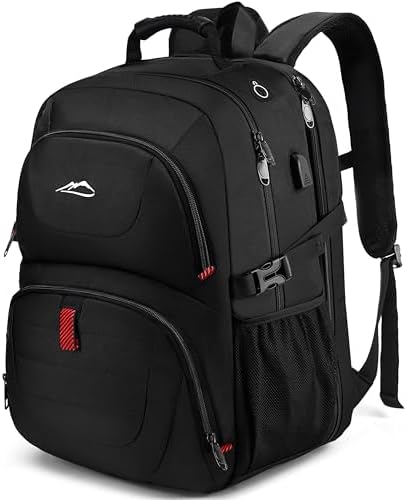 Grote waterdichte laptoprugzak met USB-oplaadpoort, geschikt voor 15,6 inch en 17,3 inch notebook, antidiefstalontwerp voor zakenreizen - veelzijdige rugzak met grote capaciteit., Zwart, 17.3 tum