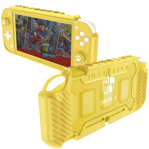 Image of TMG Rugged Protective Case for Nintendo Switch Lite | Shockproof Grip Cover with Soft TPU & Hard Shell | Anti-Slip Design with Game Card Storage | Compatible with Switch Lite Console (Yellow)