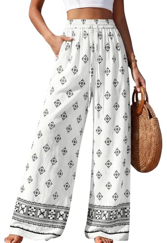 Image of PRETTYGARDEN Womens Pants Elastic Waist Striped Lightweight Palazzo Pant