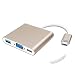 Type-C Multiport Hub Adapter, 3-in-1 USB-C to VGA USB3.0 Type-C Female Adapter with Charging & Video Converter for Apple MacBook,ChromeBook Pixel Projector TV and More Type-c Devices Gold