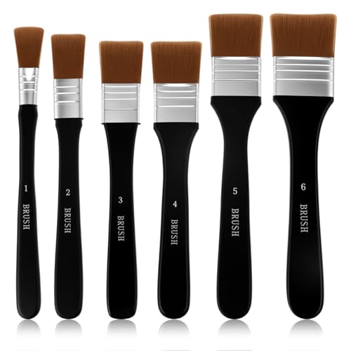 Ouligay 6PCS Flat Paint Brushes for Acrylic Painting Wide Craft Paint Brushes Set Large Nylon Paintbrushes Artist Paint Brushes for Acrylic, Oil, Body, Facial Mask Assorted Size