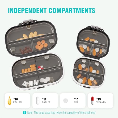 Travel Pill Organizer, 7 Compartments Portable Pill Case, Daily Pill Box, Small Pill Container for Pocket Purse Medicine Organizer(Black) — view 2