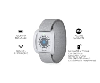 Beghelli Salvalavita Band Plus - Bracciale Anziani con Tasto SOS per Chiamate d'Emergenza, Resistente all'Acqua, Dispositivo Indossabile di Telesoccorso - da Collegare con Il Cellulare
