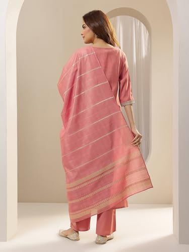 Image of Yoke Design Silk Blend Straight Kurta With Trouser and Dupatta