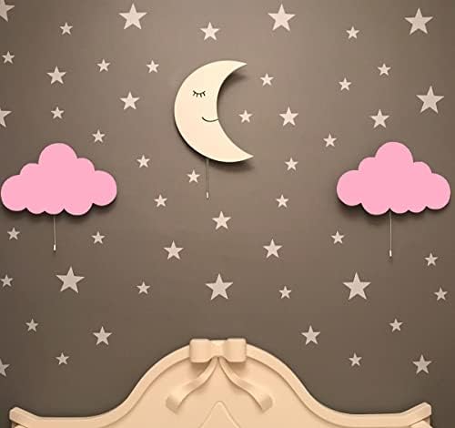 Happy Woody Cloud Wall Light for Nursery / Baby Room Lighting / Kids Room Wall Decor / Children Night Light / Warm White Led Light (White)