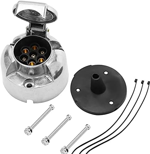 AGRISHOP 12V Metall 7Polig Anhänger Buchse,Metall 7Polige Anhängersteckdose Montagebügel Bolzenmutter Gummi wasserdicht Staubdichte Dichtung für Wohnmobil Wohnwagen LKW Zubehör Las
