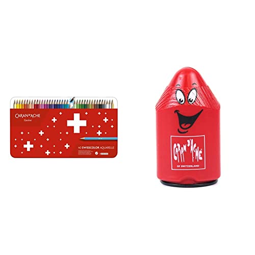 Caran d'Ache 1285.74 Swisscolor Aquarell Bleistifte, 40 Stück & 476.07 Bleistiftspitzer für 2 verschiedene Größen