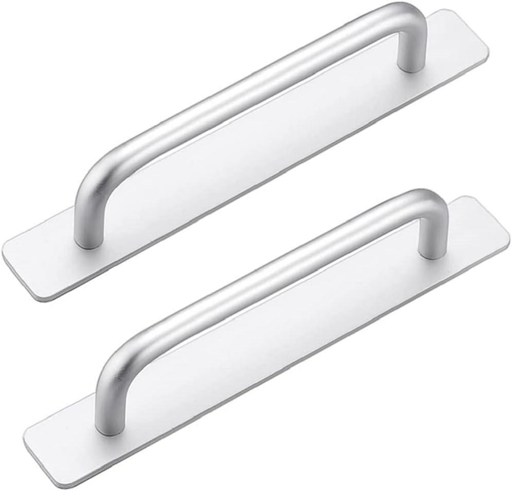 Pack of 2 Furniture Handles, Self-Adhesive Cabinet Handles, No Drilling, Aluminium Drawer Handles, Silver Door Handles, Kitchen Handles for Kitchen, Wardrobe, Sliding Door (180 mm)