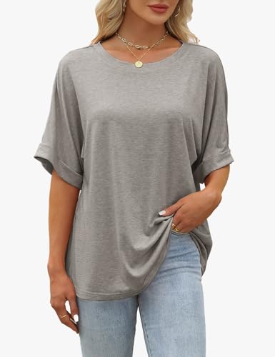 GKBK Womens Oversized T Shirts Crew Neck Short Sleeve Tops Spring Summer Business Dressy Casual Loose Fit Workout Work Basic Tee Shirt 2026 Beach Vacation Trendy Fashion Clothes Outfit Gray L — view 2