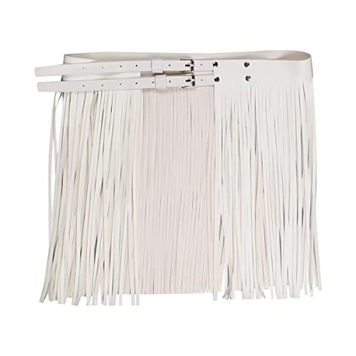 Alvivi Women's Adjustable Waistband Faux Leather Fringe Dress Belt Gypsy Style Tassel Skirts White One Size - Thumbnail 5