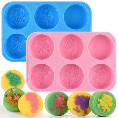 Moukiween Circular Silicone Soaps Mold,Loofah Soaps Molds,2PCS Silicone Soap Mold,Suitable for Making Soap,Bath Bombs,Shampoo Sticks,Candles and DIY Resin Handicrafts
