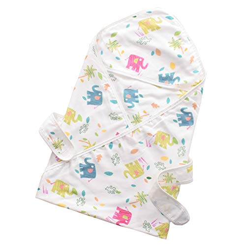 Poncho de Baño de Toalla con Capucha Para Bebé 100% Algodón de Muselina Orgánico con Cinturón 90x90cm Absorbente Grande y Suave Para Recién Nacidos Niños Niñas (Elefantes)
