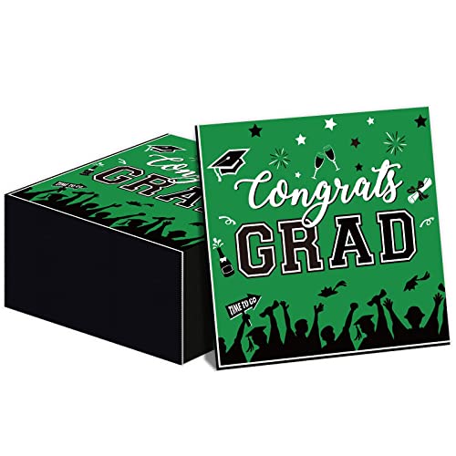 Graduation Party Napkins Green 2026 Congrats Grad Napkins Congratulate Graduation Themed Luncheon Paper Disposable Napkins Graduation Party Table Decoration Supplies (50 Pack)