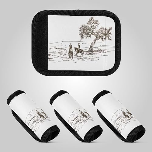 Lot de 4 bandages extensibles pour poignée de valise pour bagages Cowboys équitation à cheval près d'un arbre