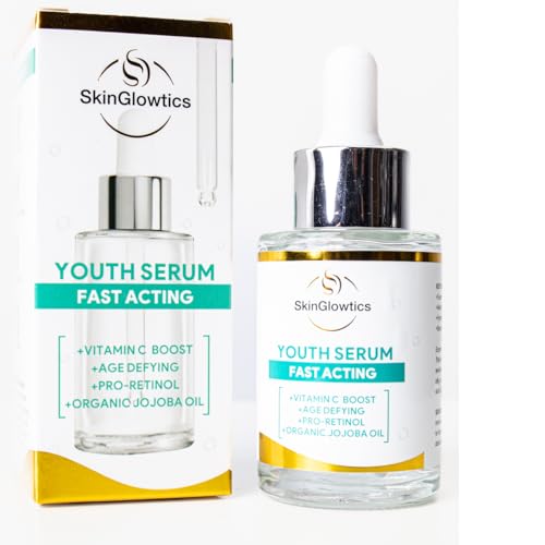 SkinGlowtics Ultimate Anti Wrinkle Retinol + Vitamin C + Hyaluronic Acid Powerhouse - Natural Anti-Ageing & Hydrating Face Serum with Jojoba, Aloe Vera & Rose Water-Brightening Serum for Women 30ml