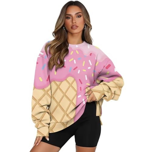 HUGS IDEA Ice Cream Sweatshirt for Women Plus Size Pullover