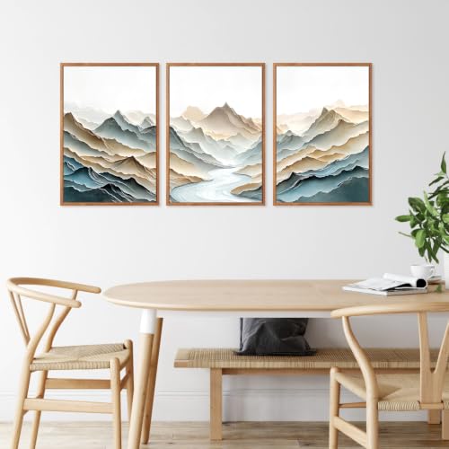 Image of CHDITB 3D Abstract Mountain Wall Art, Neutral Layered Landscape Wall Decor