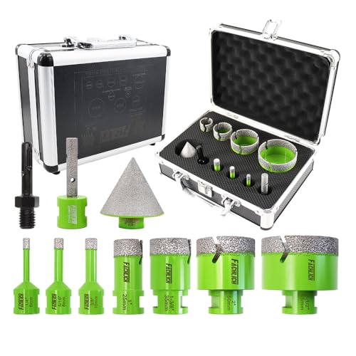 Diamond Core Drill Bits Set - 10pcs Tile Hole Saw Kit 6/8/10/25/35/50/65mm with 2' Diamond Beveling Chamfer Bits for Por