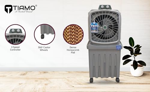 Image of TIAMO Yeti 50L Personal Air Cooler 12 Inch Blade With Insta-Cool Technology, Powerful Motor, Turbofan, Powerful Air Throw, 3-Speed Control, Portable Air Cooler, Light Grey