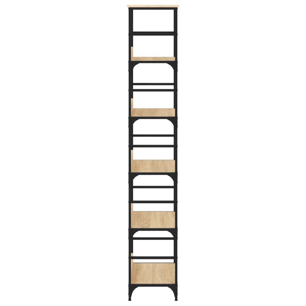 Estantería de madera de roble Sonoma, 50 x 33 x 188,5 cm, madera y acero, estilo industrial con 5 compartimentos, fijada a la pared para salón, oficina y pasillo