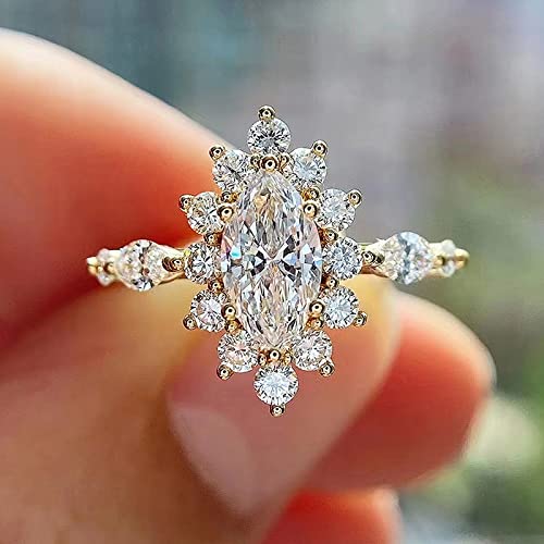 Women's Halo Engagement Rings Fashion Jewelry Yellow Gold Plated Cubic Zirconia Marquise Cut Wedding Ring3