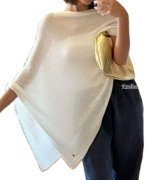 Betrodi Poncho en tricot transparent pour femme Y2k - Châle - Épaules dénudées - Léger - Pull, Blanc tendance., taille unique
