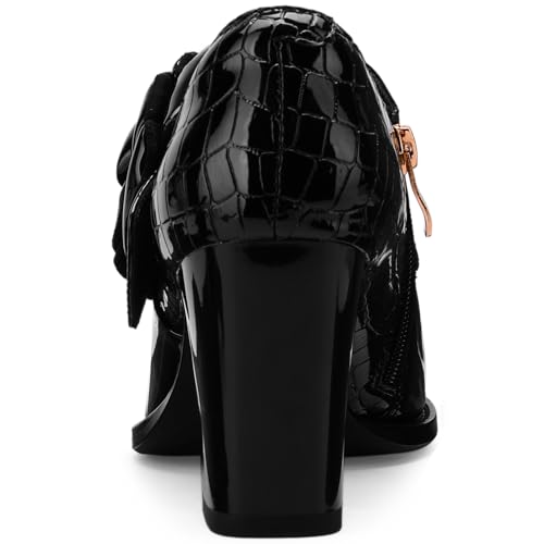 TDD Patent Leather Ankle Boots for Women Chunky Block Extra Wide Booties Botas Para Mujer High Heels Dress Warm Lined Classic Ladies Comfortable Fashion Dressy 3 Inch Boot3