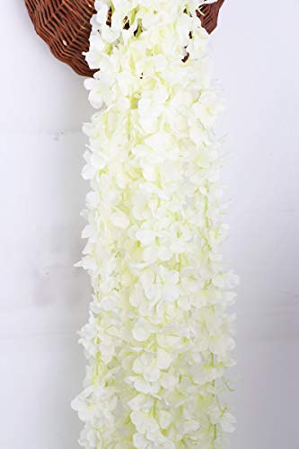 33 Ft Artificial Hydrangea Vines Flowes Fake Wisteria Garland Flower Cattleya Plants For Home Wedding Arch Garden Wall Decor, Pack Of 5 (Cream White) #TOP1
