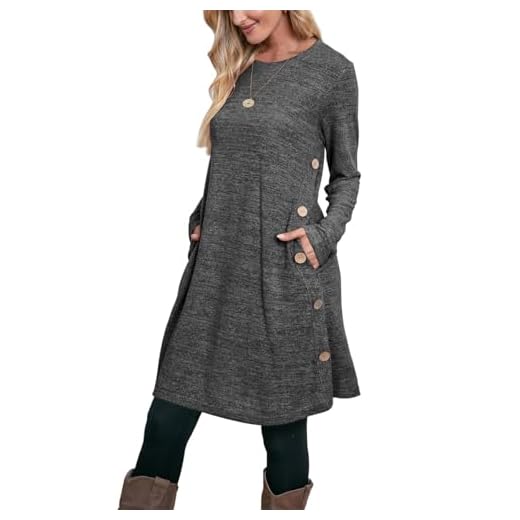 OFEEFAN Long Sleeve Dresses for Women Winter Sweater Dress Dark Grey XL