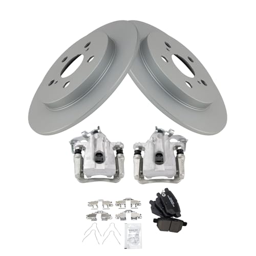 Image of TRQ Rear Brake Pad & Rotor Kit Ceramic Premium G-Coated Compatible with 2010-2015 Toyota Prius