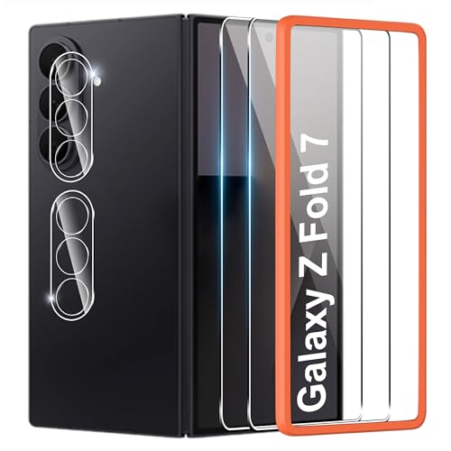Fitudoos para Samsung Galaxy Z Fold 7 Cristal Templado Protector de Pantalla[2 Piezas]+Protector de Lente de Cámara[2 Piezas]+Herramienta de instalación sencilla, [9H Dureza] [Resistente a Arañazos]