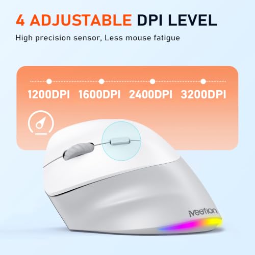 Image of MEETION Left-Handed Wireless Ergonomic Vertical Mouse, Rechargeable - Gray